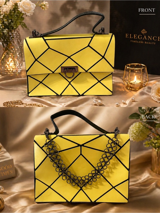 Patrizia Luca Handbags - Patrizia Luca Canary Yellow Geo Lock Front Tote – Chain Strap Included